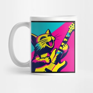 Pop Art Cat Playing Guitar Mug